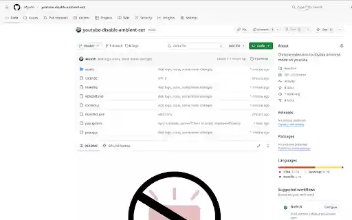 [FOSS] Disable Ambient Mode in YouTube  from Chrome web store to be run with OffiDocs Chromium online